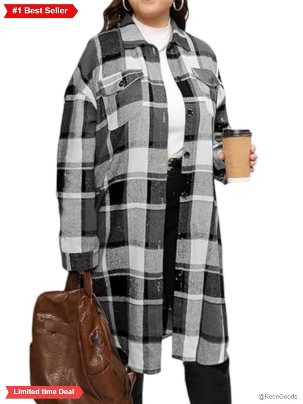Plus Size Plaid Flannel Shacket Oversized Button Down Shirt Jacket